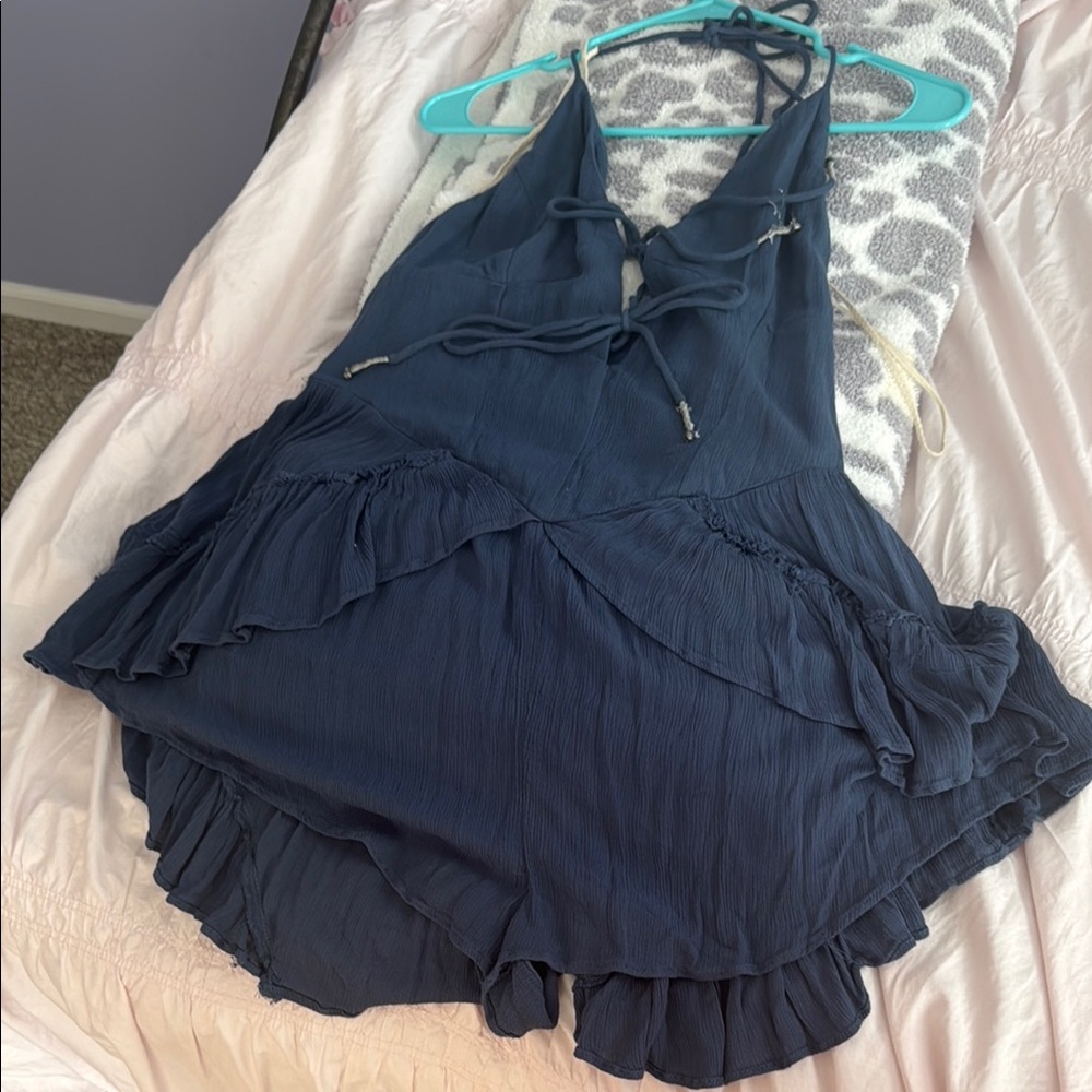 Navy Halter romper with Ruffle Details